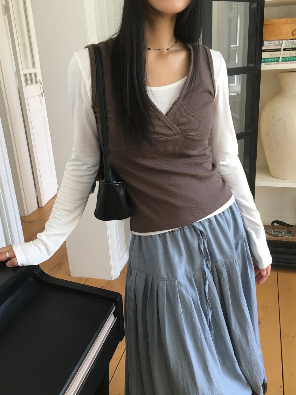 Pleated Midi Skirt with Drawstring Elastic Waist