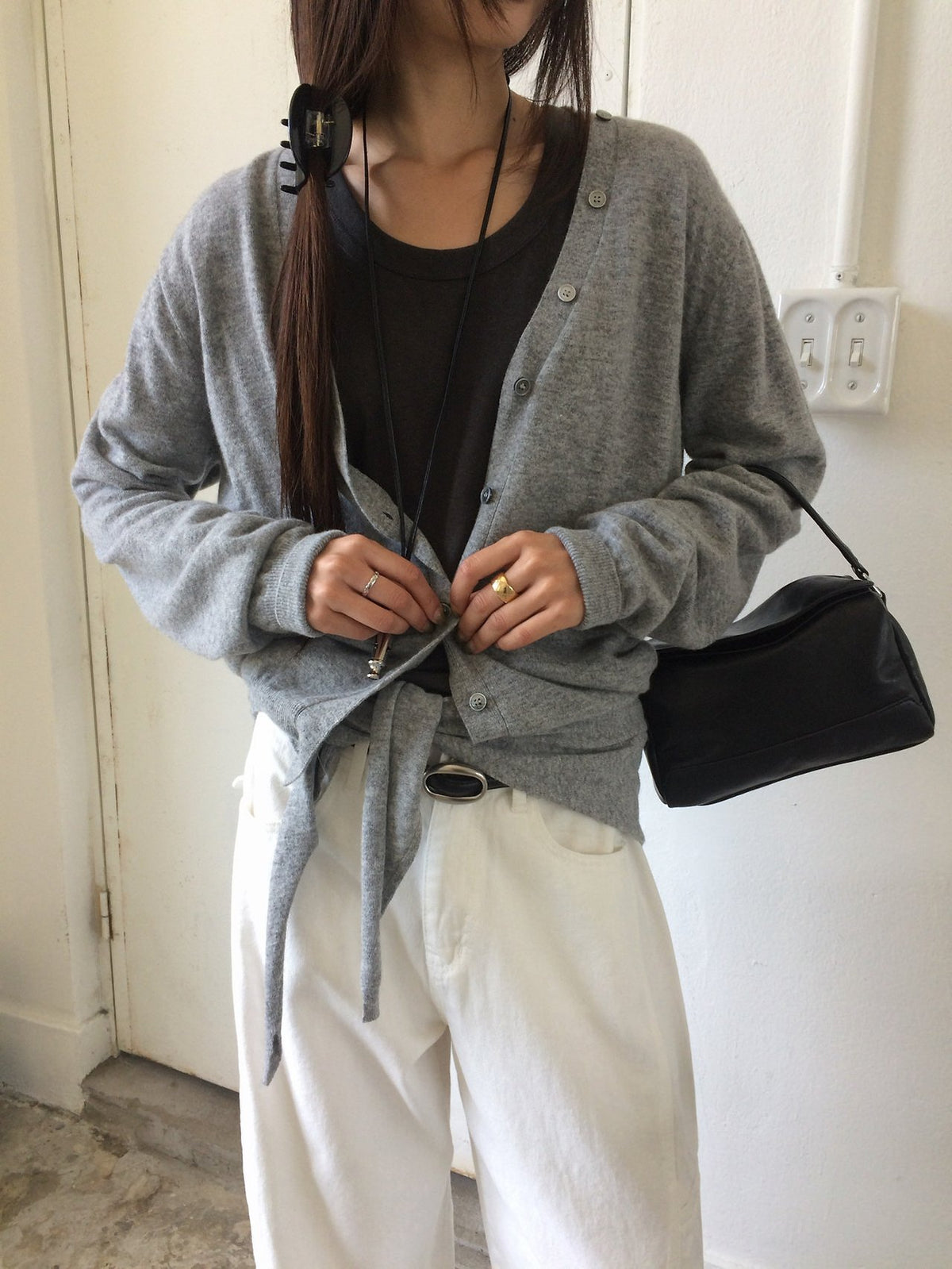 V-Neck Button Knit Cardigan with Set Scarf