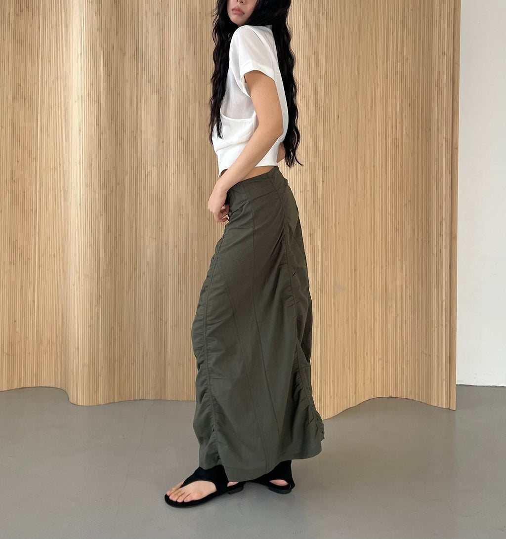 ASKHAKI Cooling Shirred Stand Collar Cropped Zip-Up