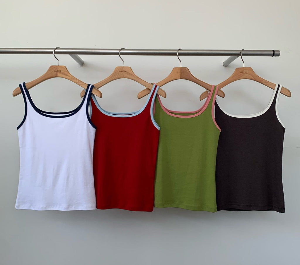 VAARA Contrast Trim Scoop Neck Slim Fit Tank Top