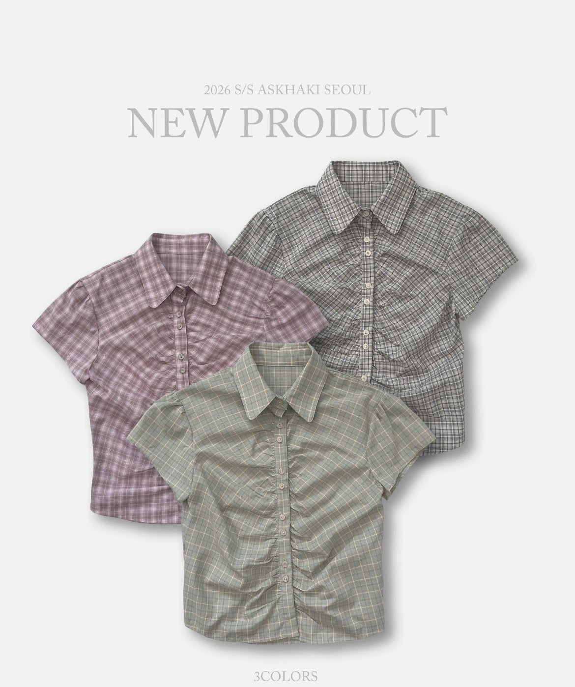 ASKHAKI Check Shirring Puff Sleeve Cropped Button Shirt