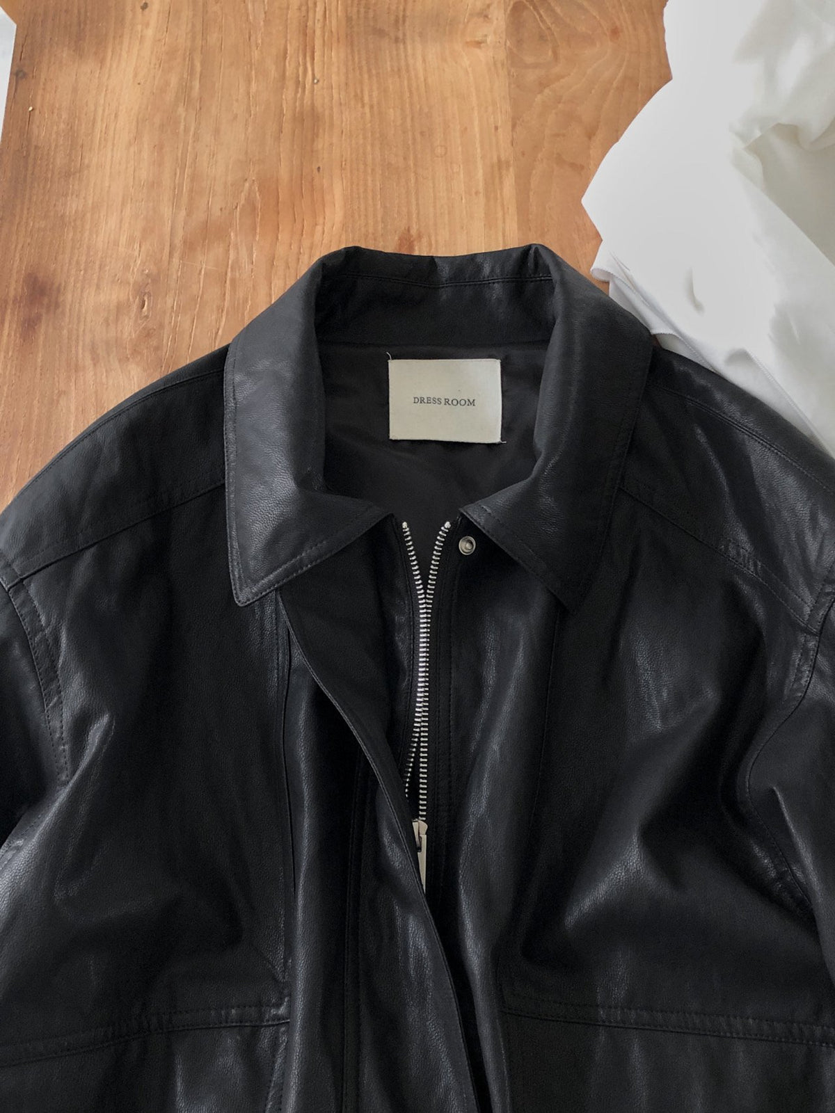 Oversized Wide Collar Faux Leather Blouson Jacket