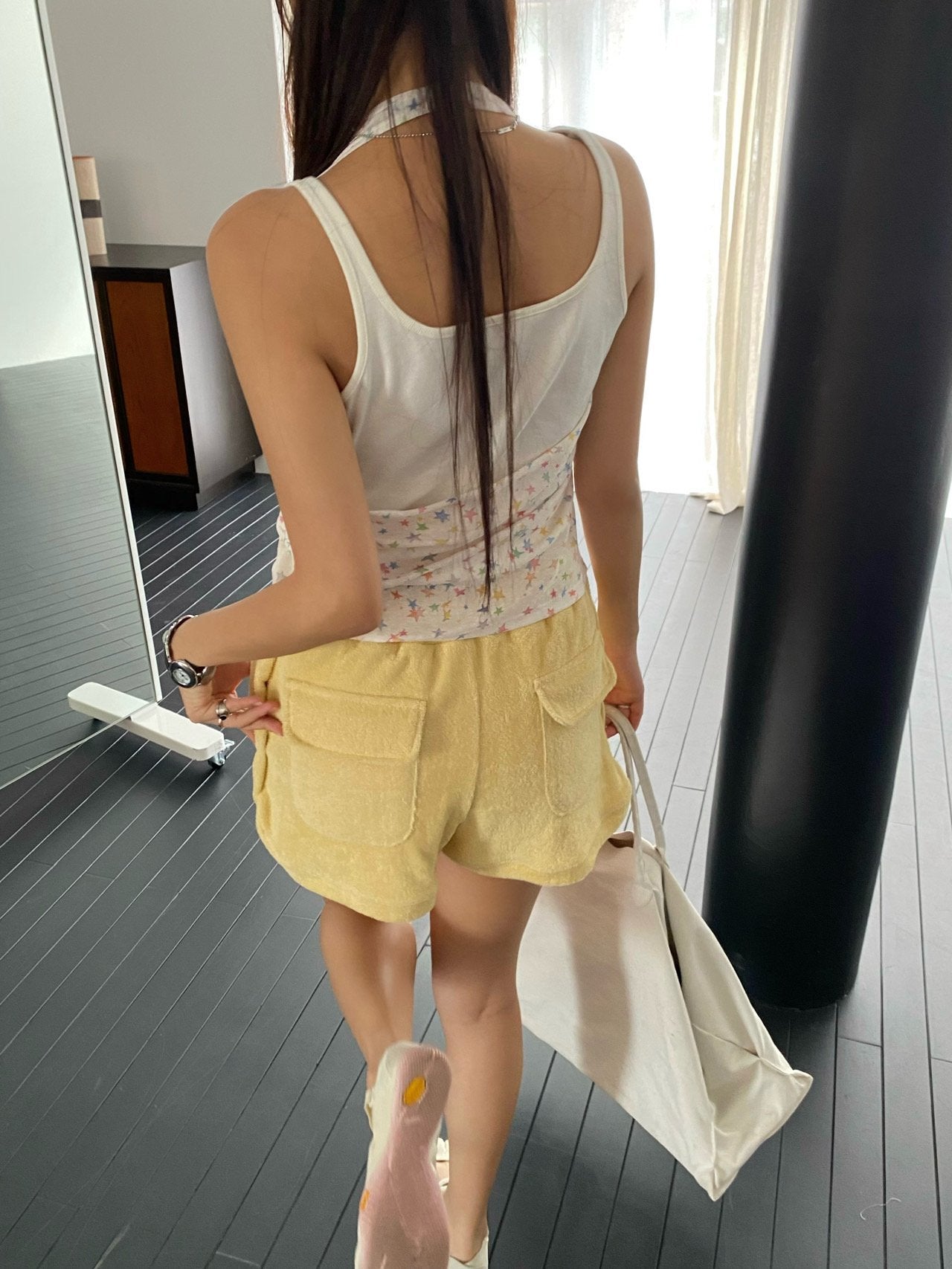 OUPPT Terry Jacquard Drawstring Shorts with Patch Pockets