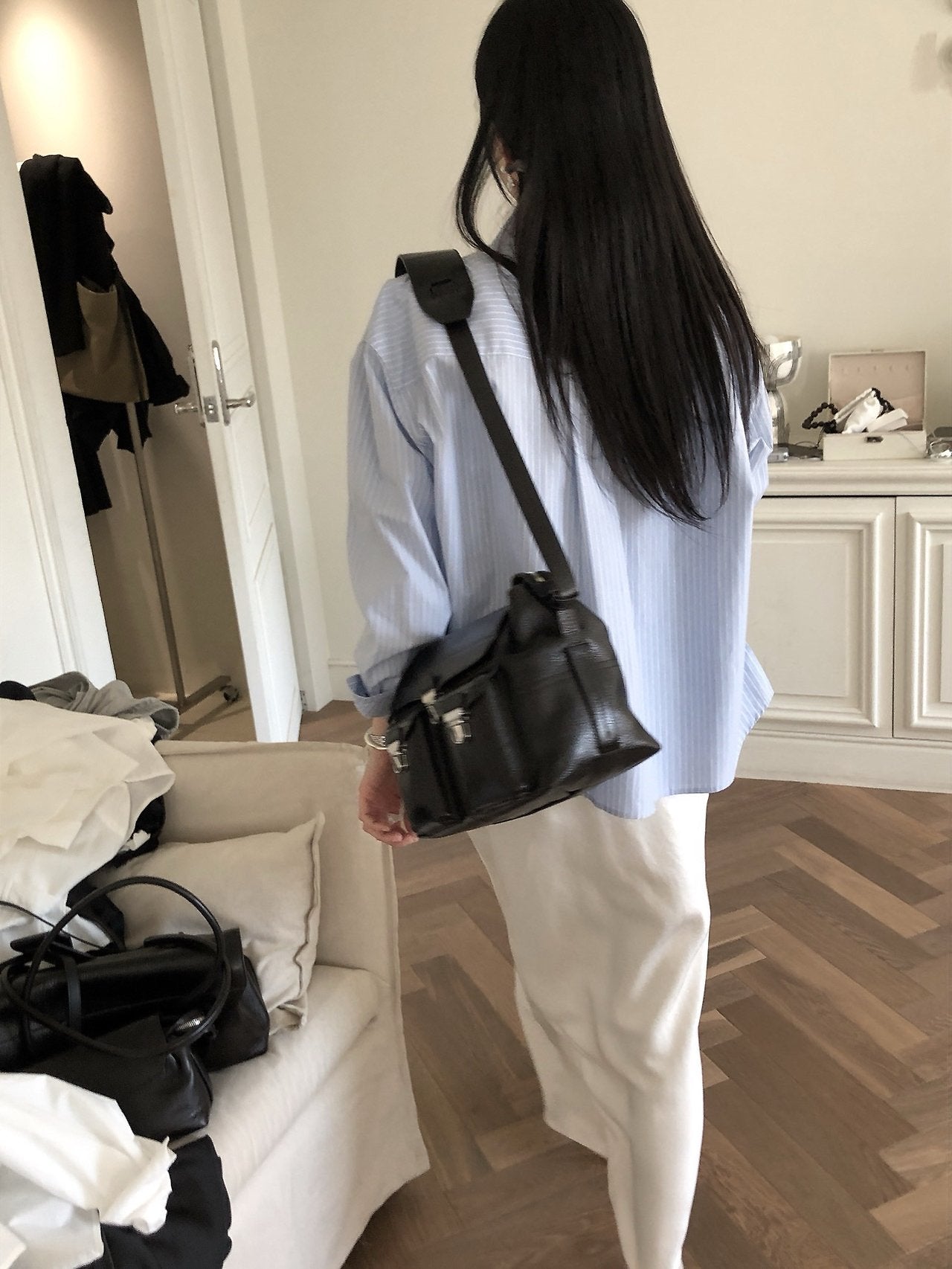 LeButter Pinstripe Oversized Long Sleeve Shirt — Cotton Rayon Blend