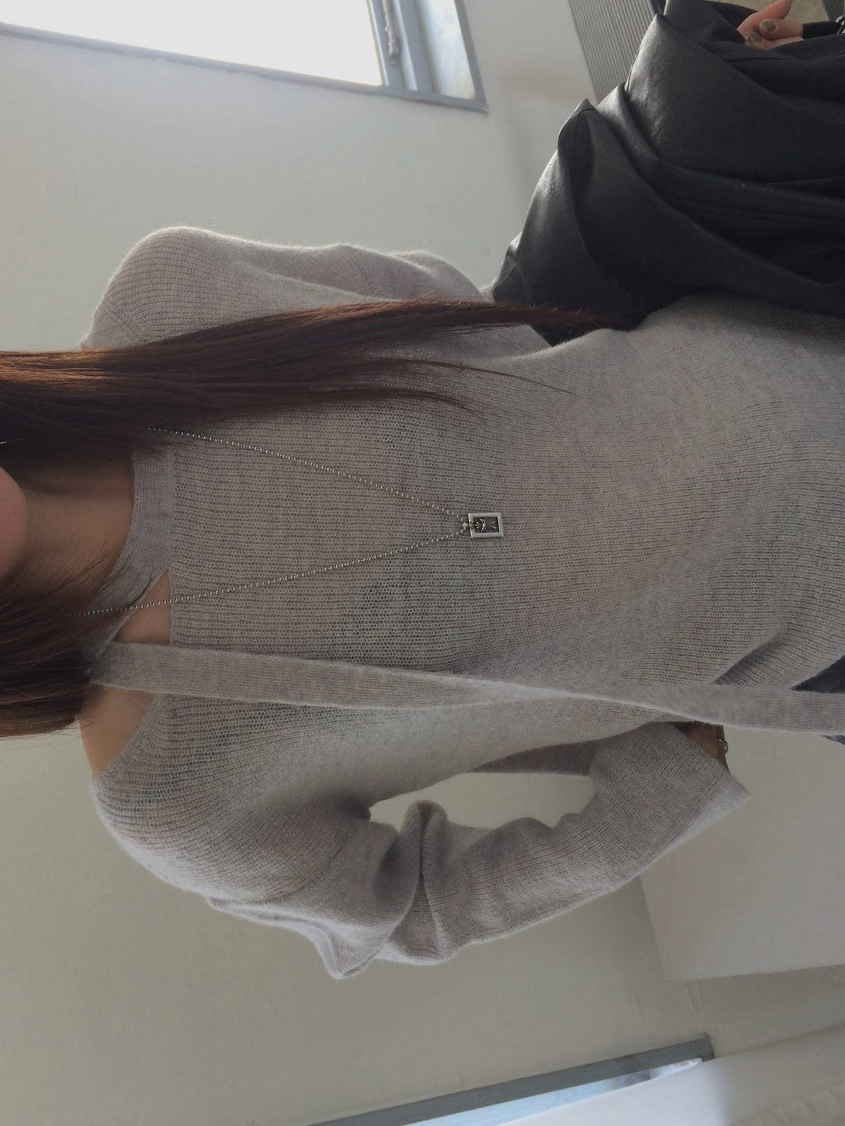 Off-Shoulder Strap Cutout Loose Fit Long Sleeve Knit Top
