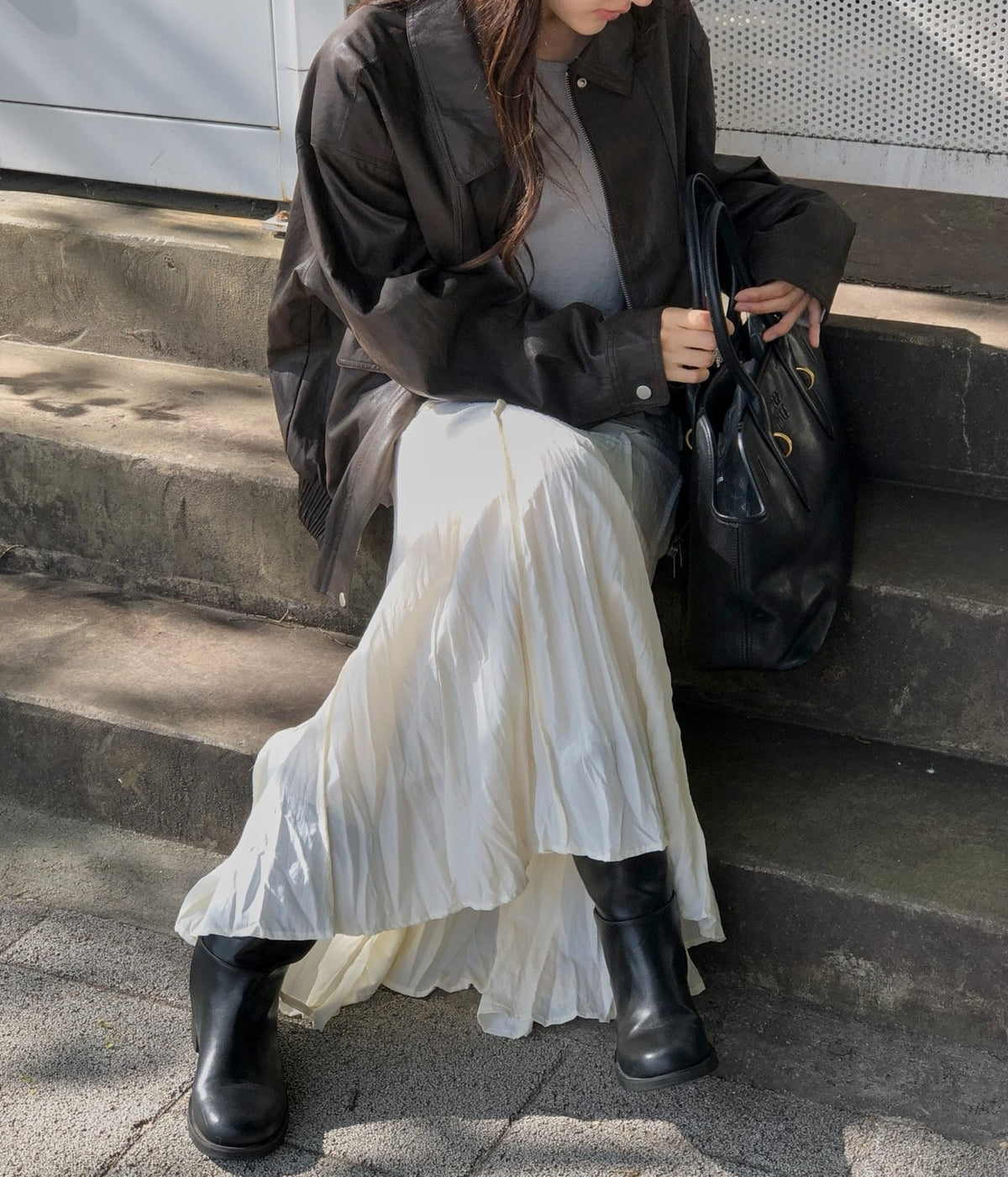 Elastic Waist Crinkle Texture Maxi Flare Skirt