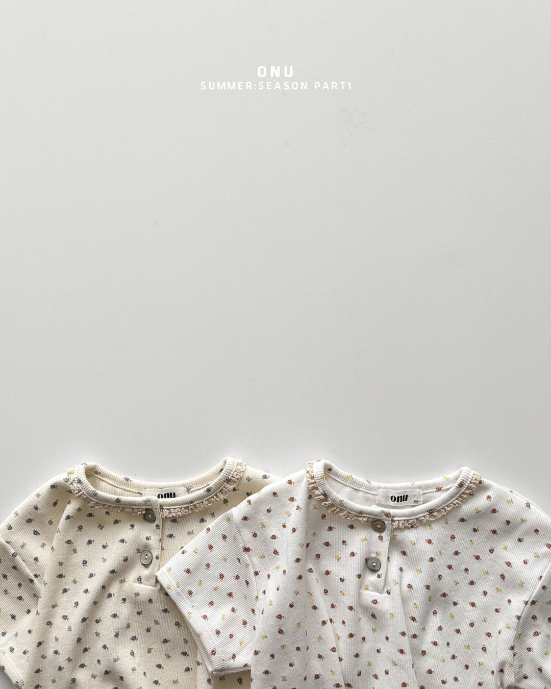 Onu Ditsy Floral Lace Neck Rib Tee & Pocket Denim Shorts Set — Kids