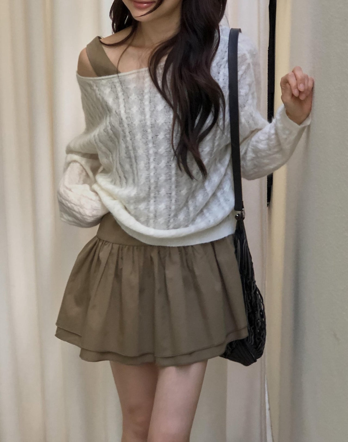 Wide Boat Neck Cable Knit Sweater