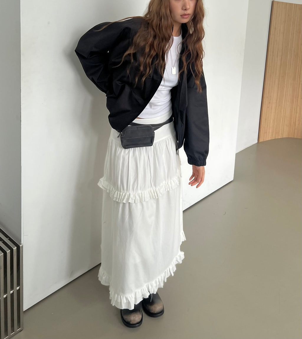 Stand Collar Full Zip Cropped Jacket with Pleated Panel Detail