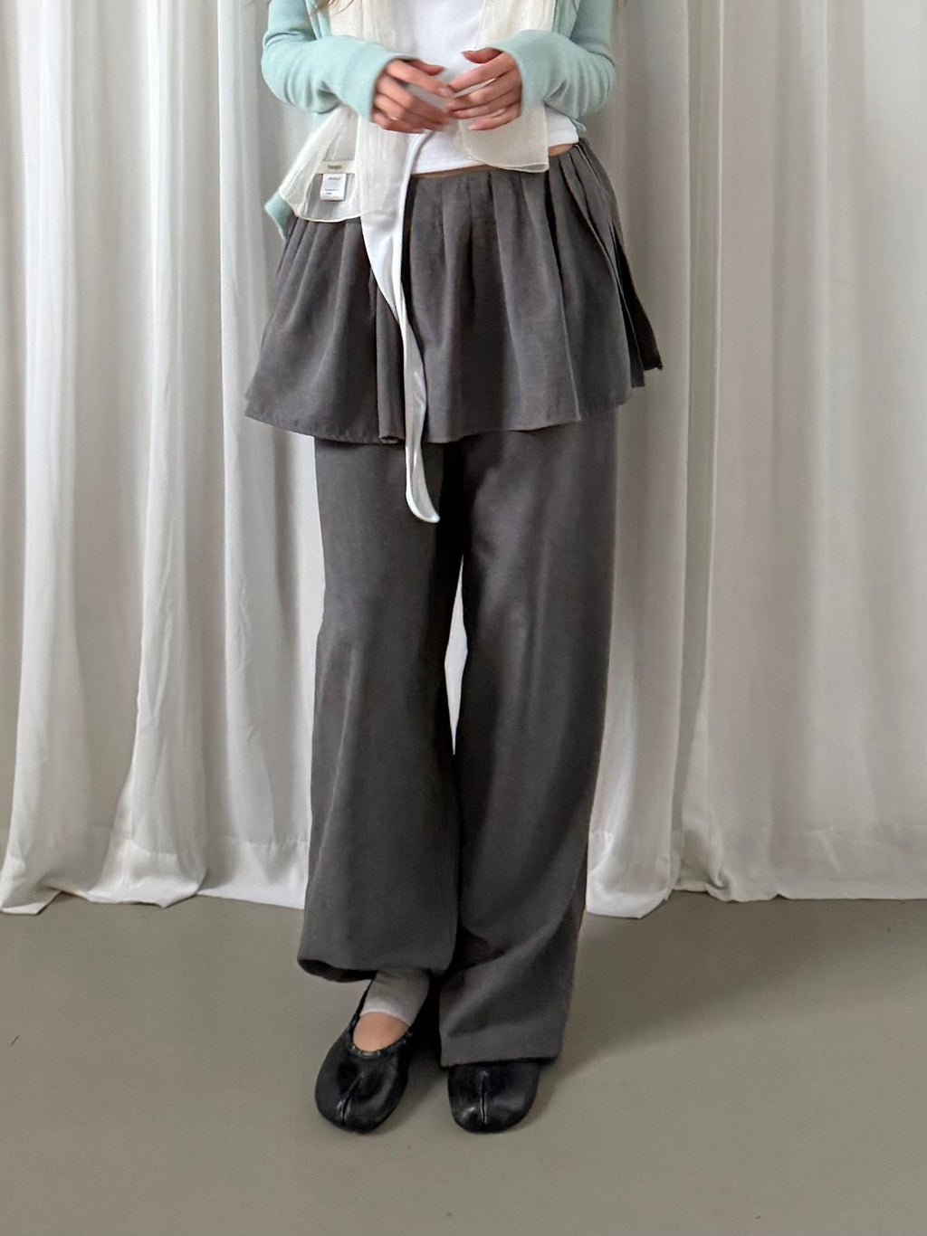 Pleated Skirt Overlay Wide Leg Pants