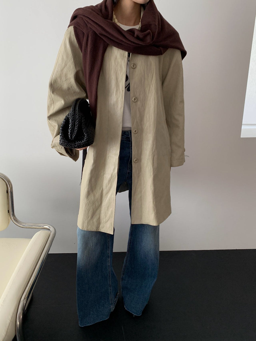 Brown leather-look shirt jacket side view