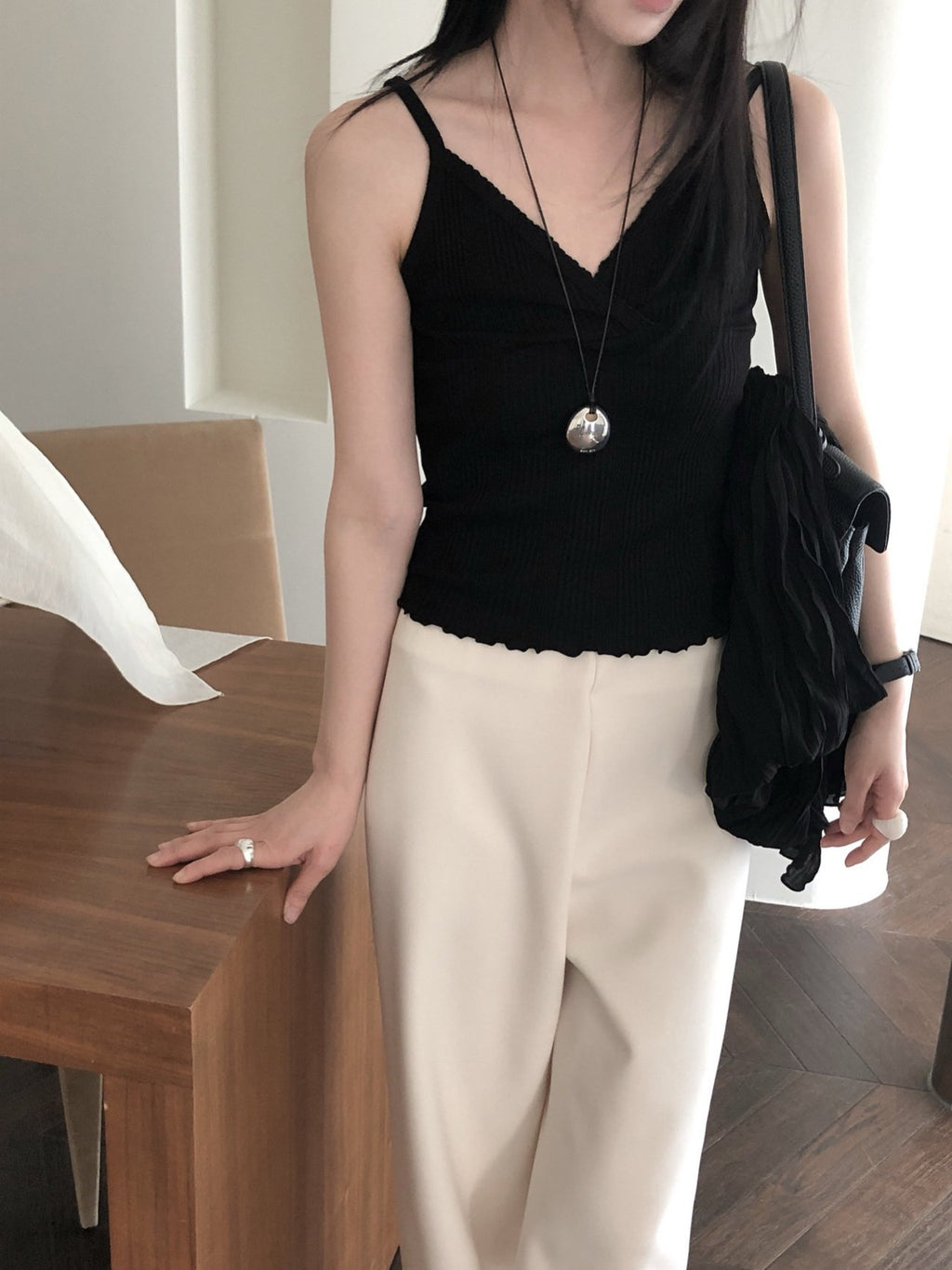 LeButter Lace Trim V-Neck Ribbed Crop Tank Top — Lettuce Hem