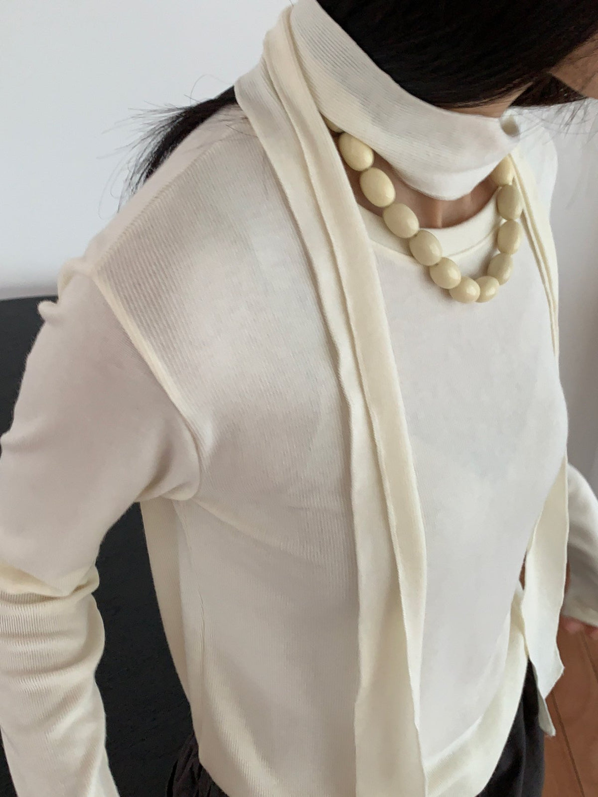 Charcoal ribbed top and scarf set front view