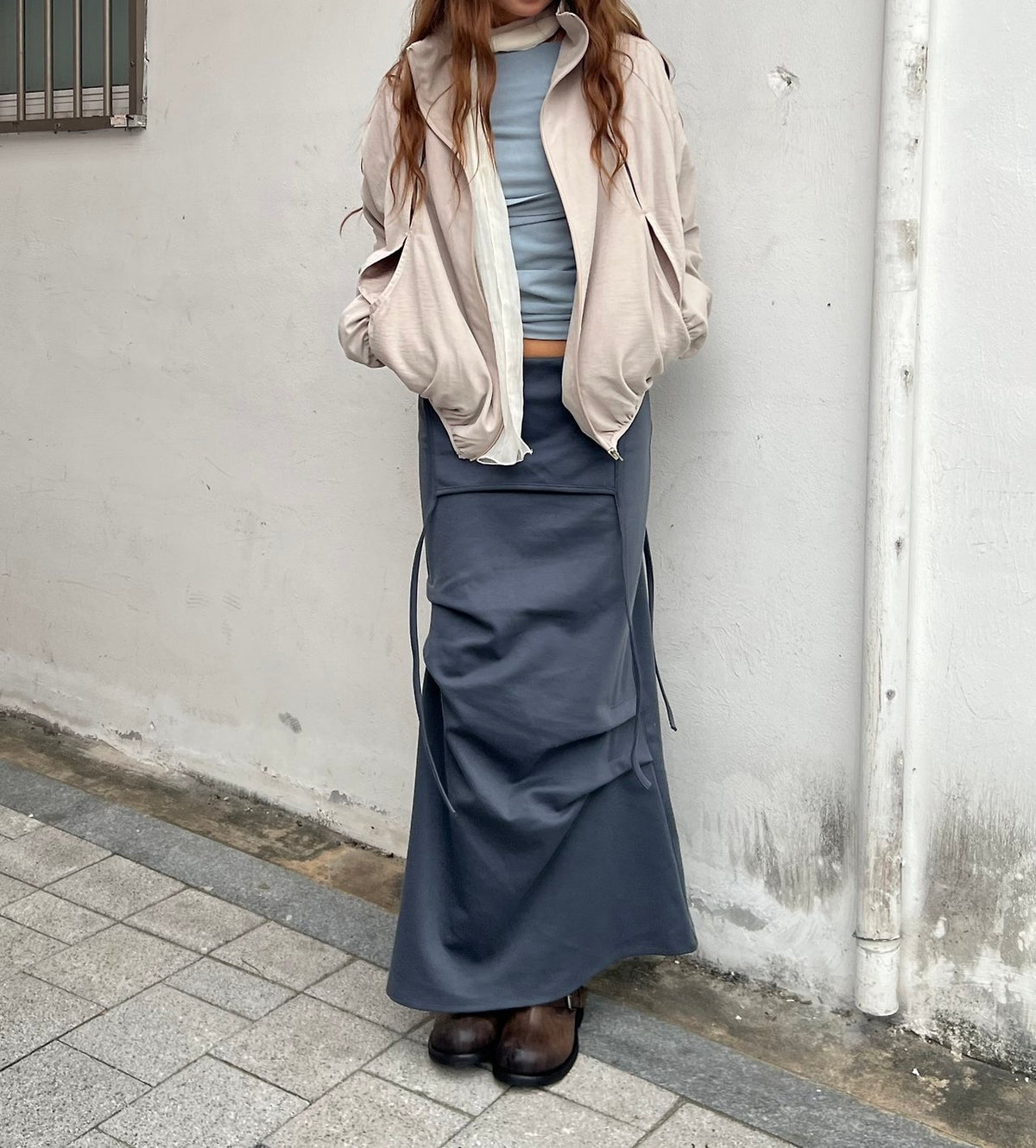 Drawstring Waist Maxi Cargo Pocket Apron Skirt