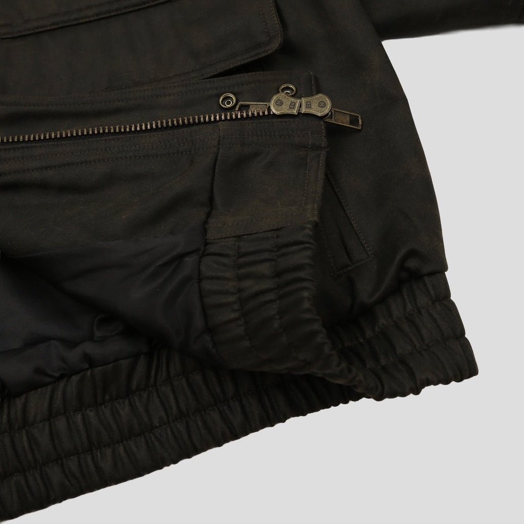 Khaki brown crackle Harrington jacket back detail