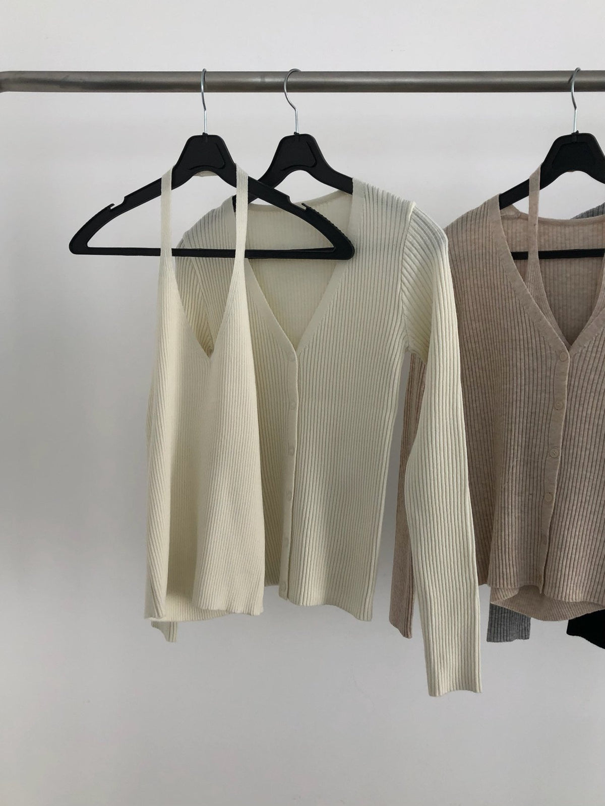 Ribbed Knit Cardigan and Tank Top Set