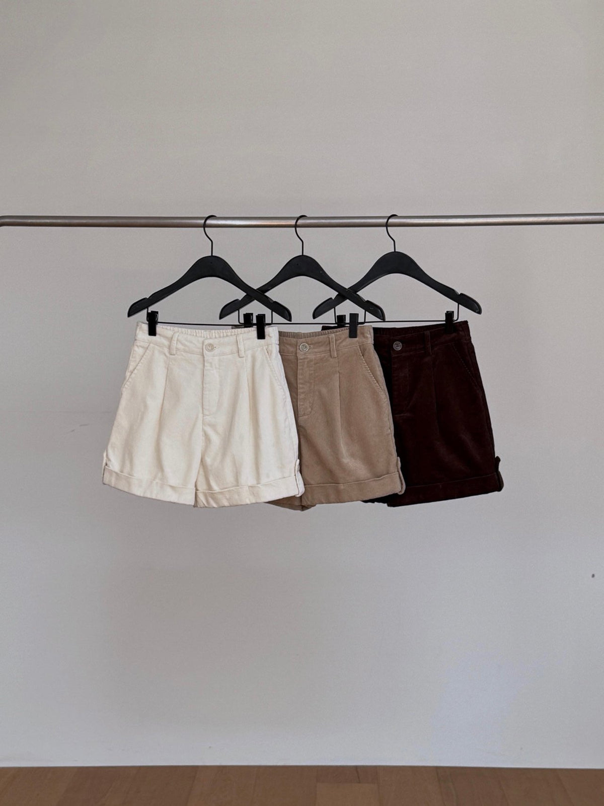 High Waist Pleated Roll-Up Corduroy Shorts