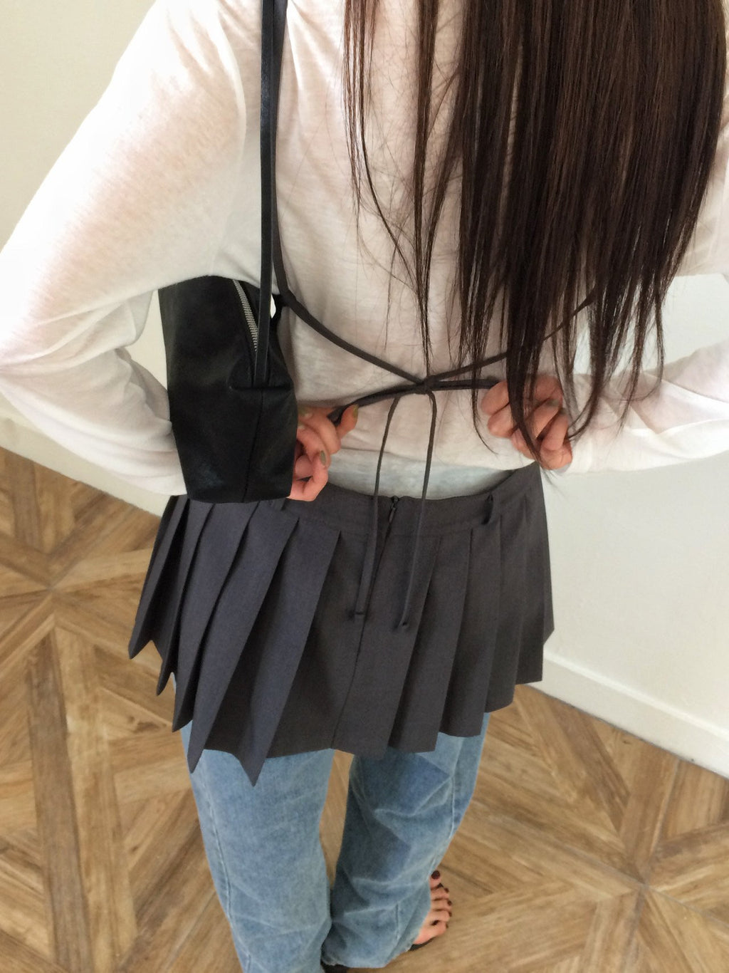 Pleated Hem Mini Slip Dress with Back Strap Detail