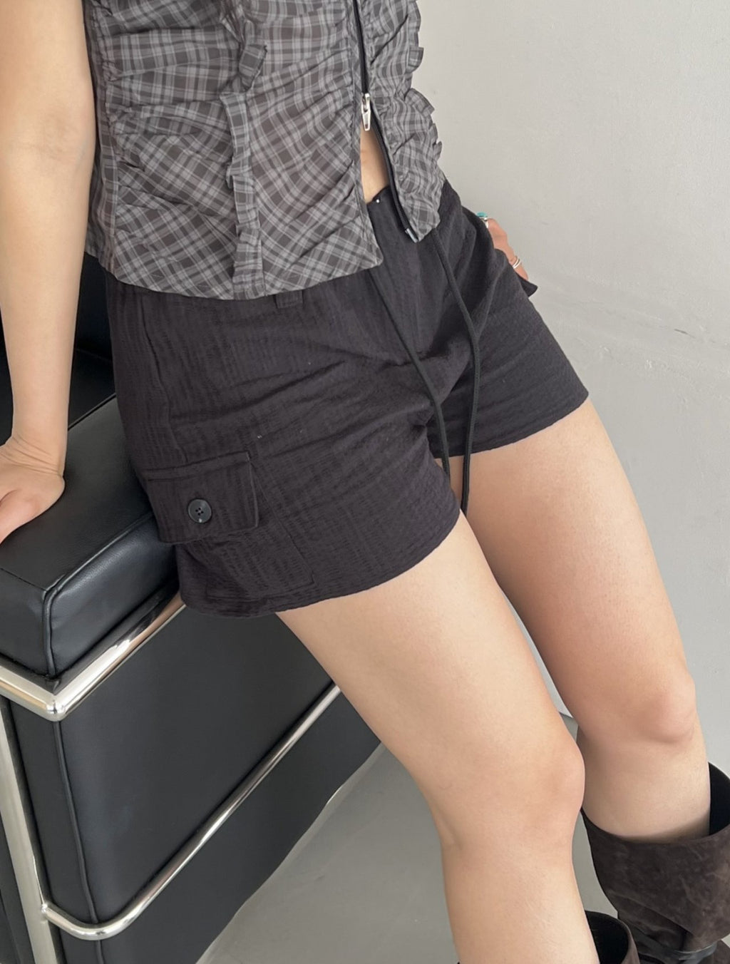 ASKHAKI Cargo Pocket Double Zip High-Waist Shorts