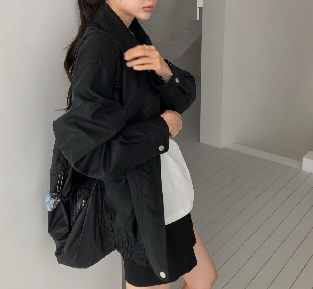 Oversized Wide Collar Faux Leather Blouson Jacket