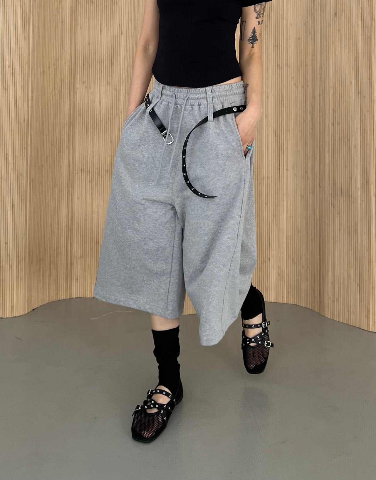 ASKHAKI Double Belt Wide Leg Bermuda Shorts