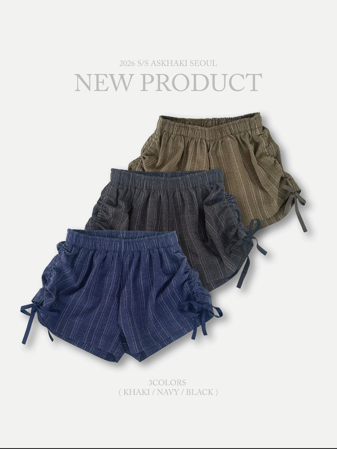 ASKHAKI Stripe Side Ruffle Drawstring Bow Elastic Waist Shorts