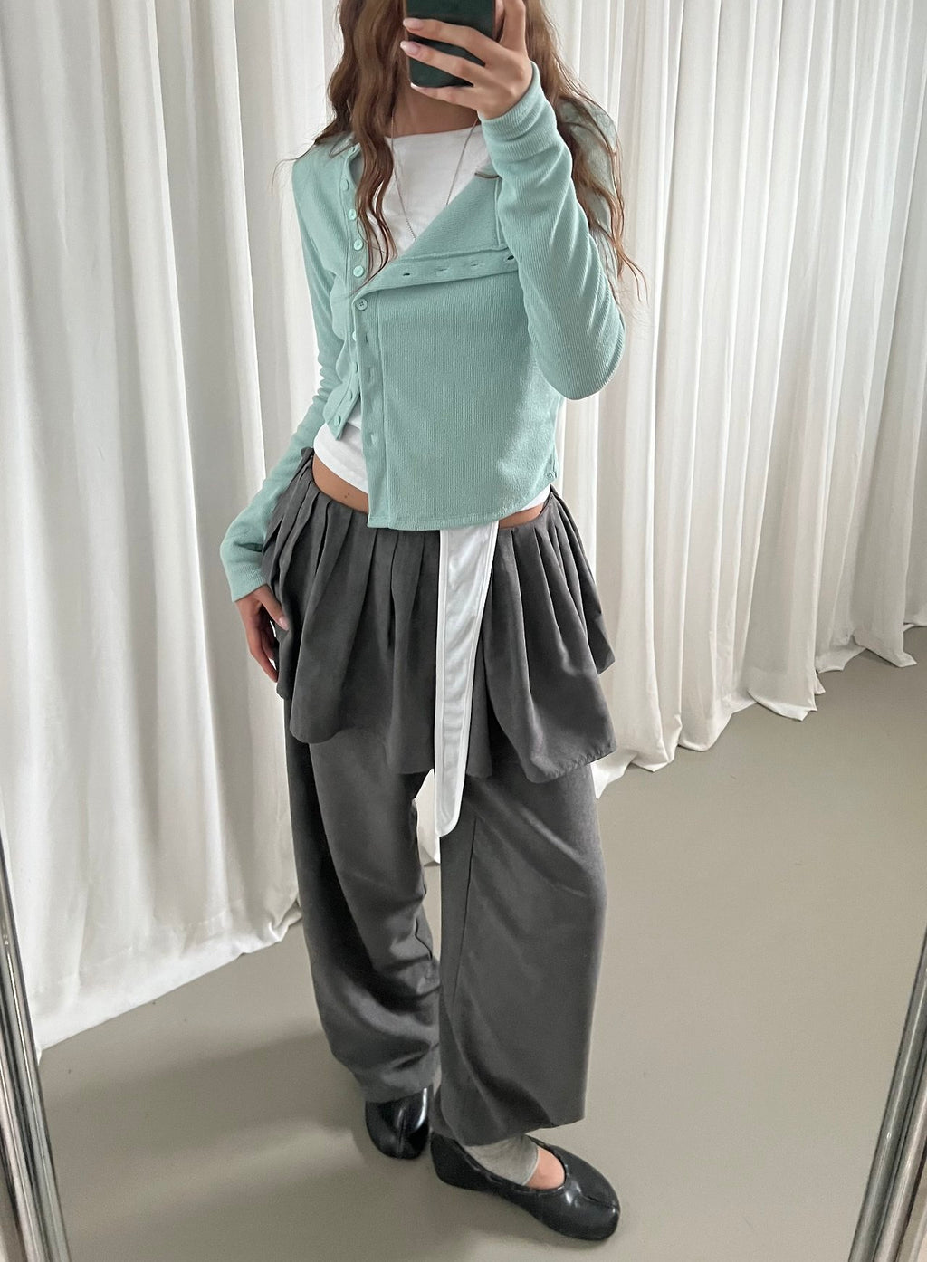 Pleated Skirt Overlay Wide Leg Pants