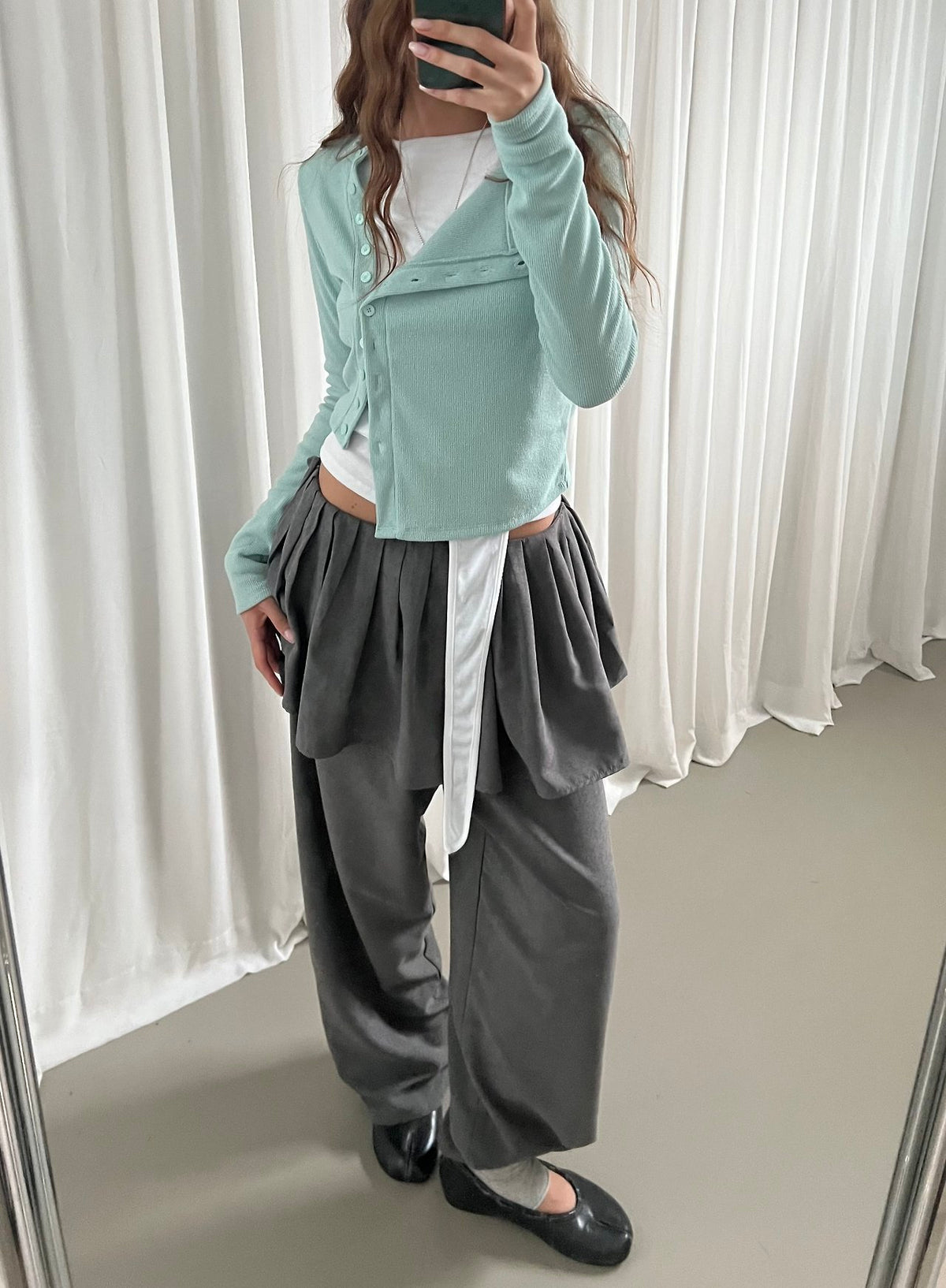 Pleated Skirt Overlay Wide Leg Pants