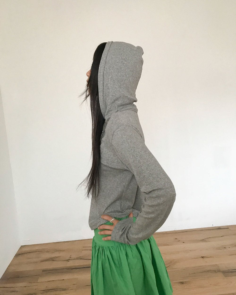 Draped Hood Long Sleeve Cropped Top