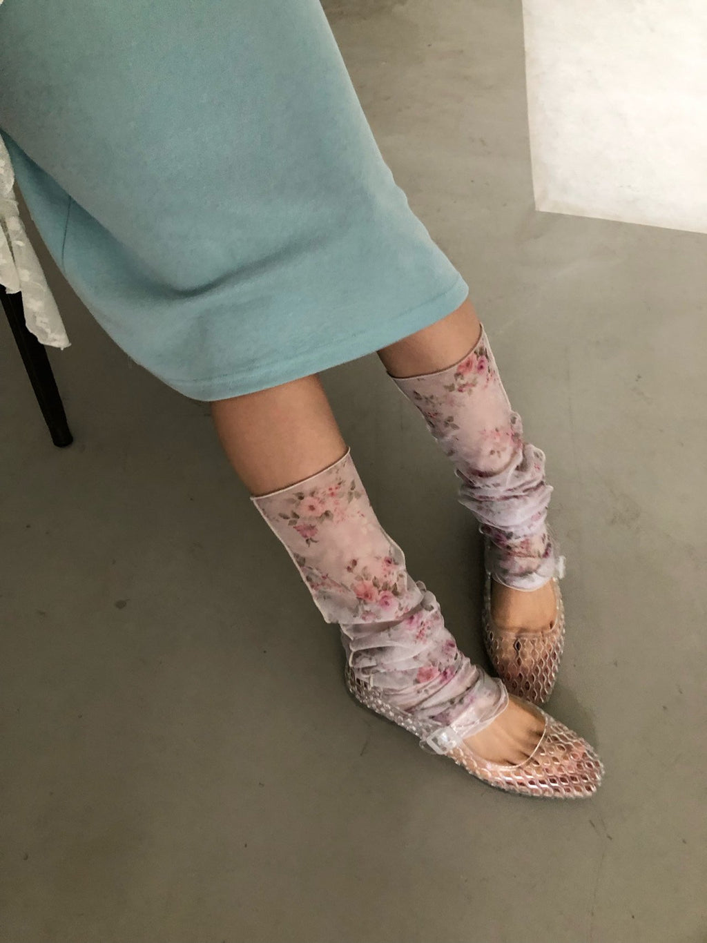 Nue Flash Floral Print Sheer Leg Warmers