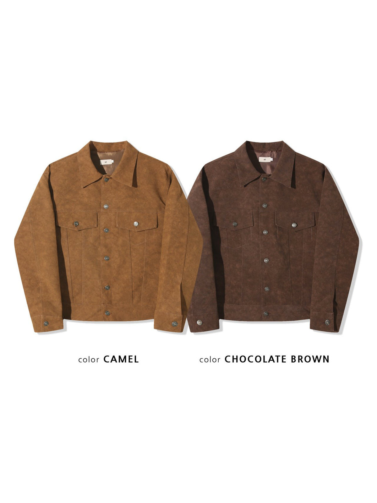 Camel trucker jacket collar, pockets and cuffs detail