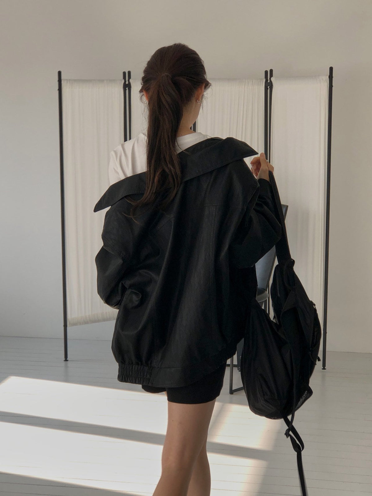 Oversized Wide Collar Faux Leather Blouson Jacket