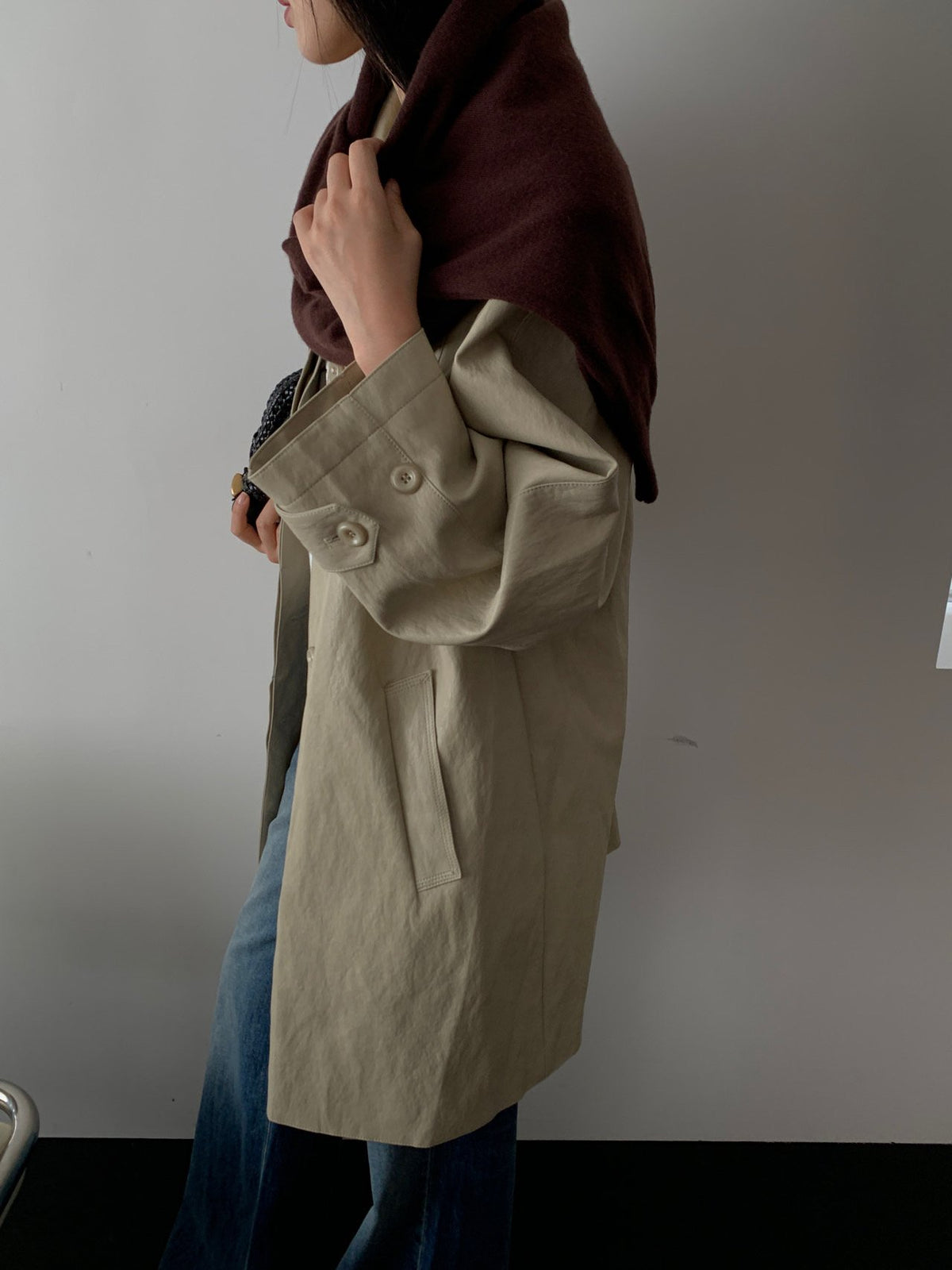 Brown leather-look shirt jacket front view