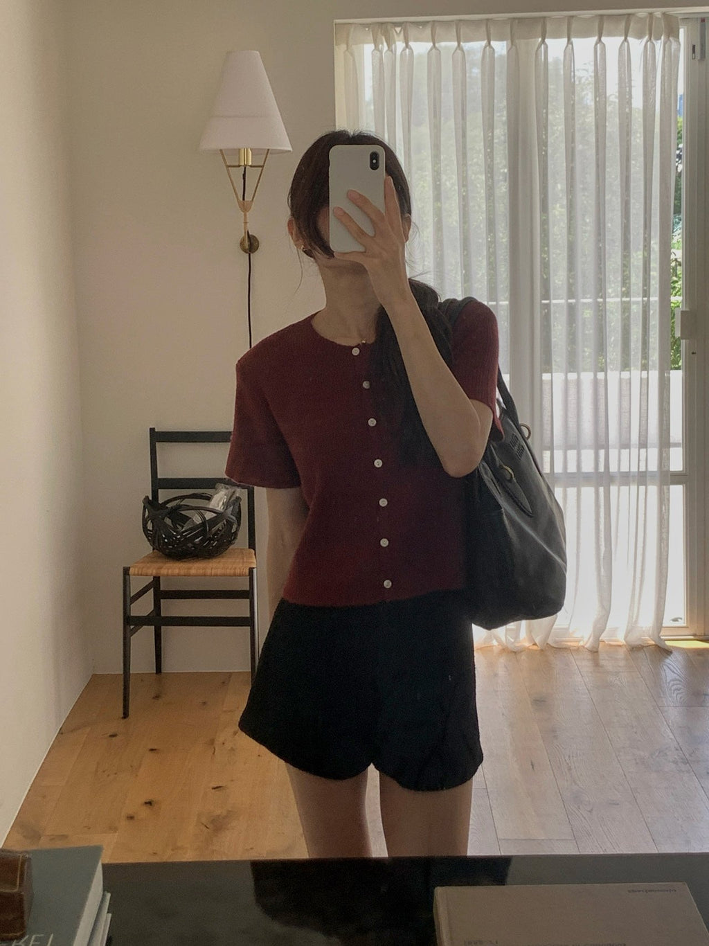 Round Neck Button Front Cropped Ribbed Short Sleeve Cardigan