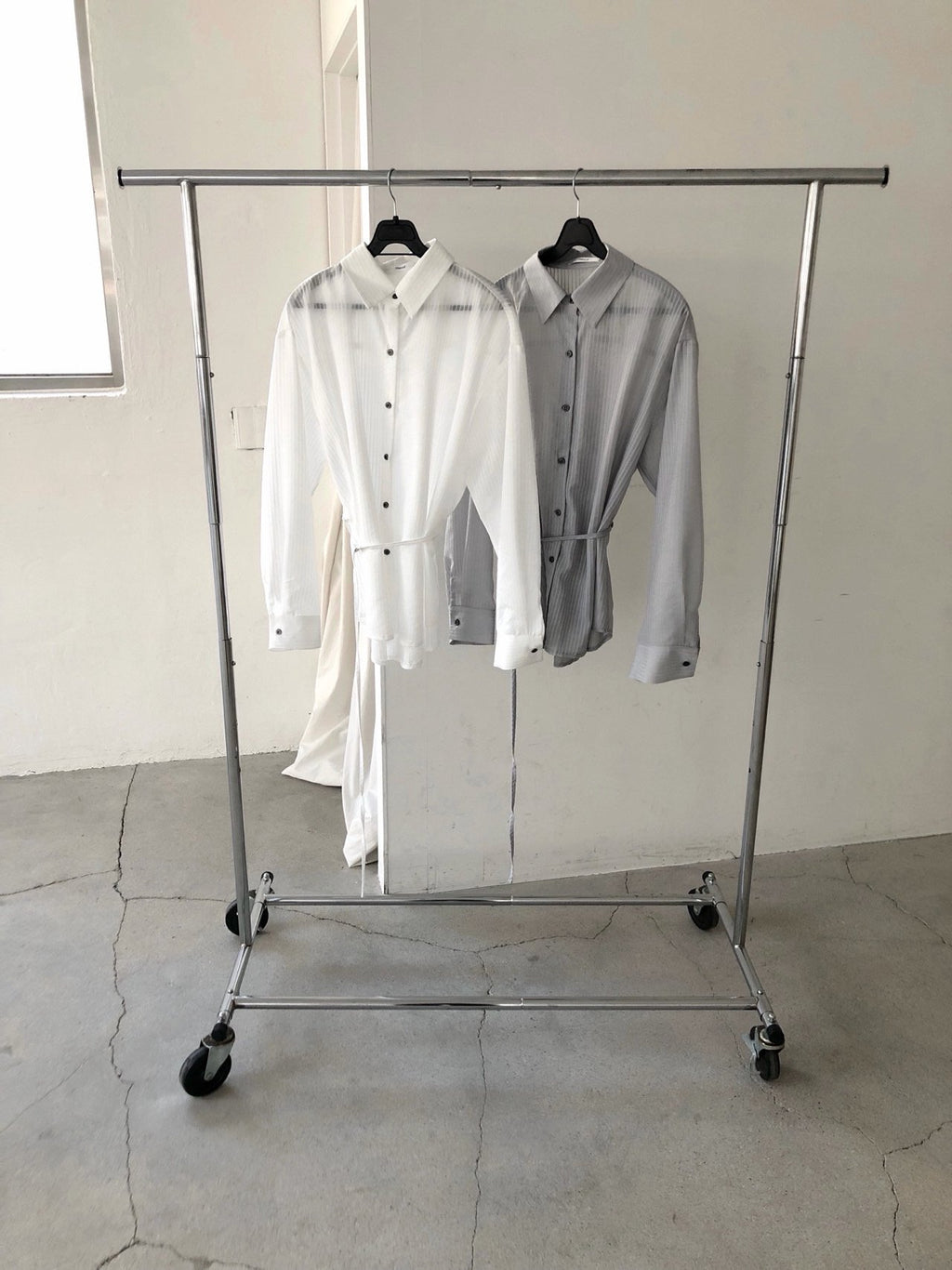 Stripe Texture Button-Down Shirt with Drawstring Waist