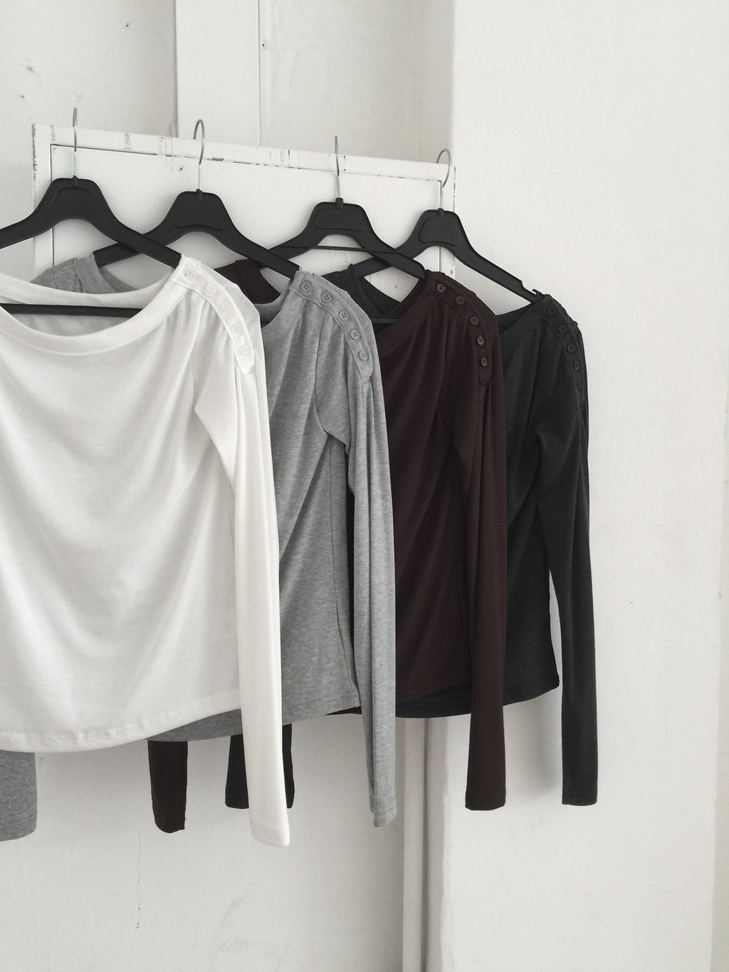 Off-Shoulder Button Long Sleeve Top