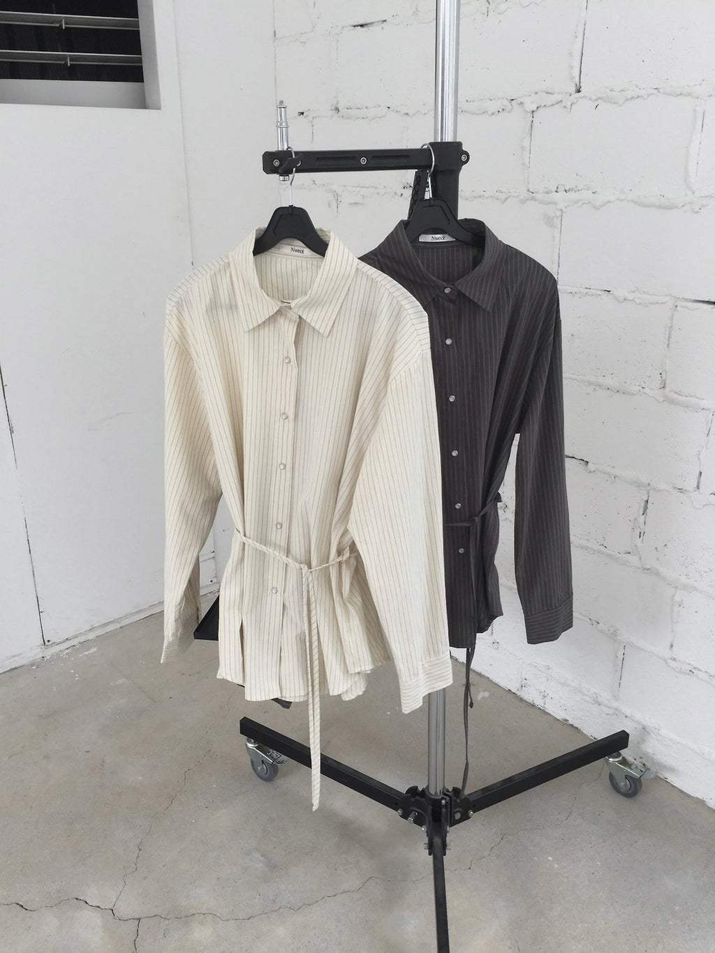 Striped Snap Button Shirt with Belt