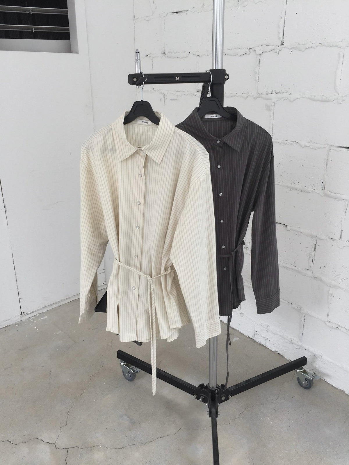Striped Snap Button Shirt with Belt