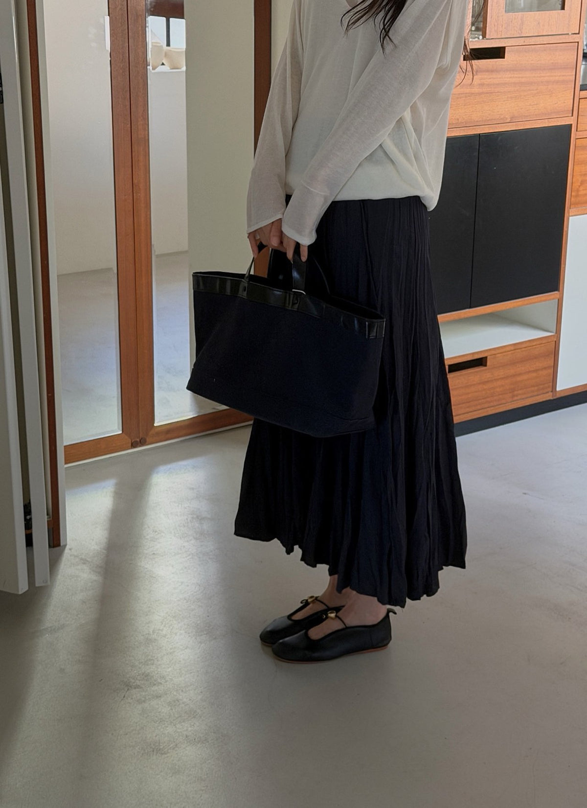 Elastic Waist Crinkle Texture Maxi Flare Skirt