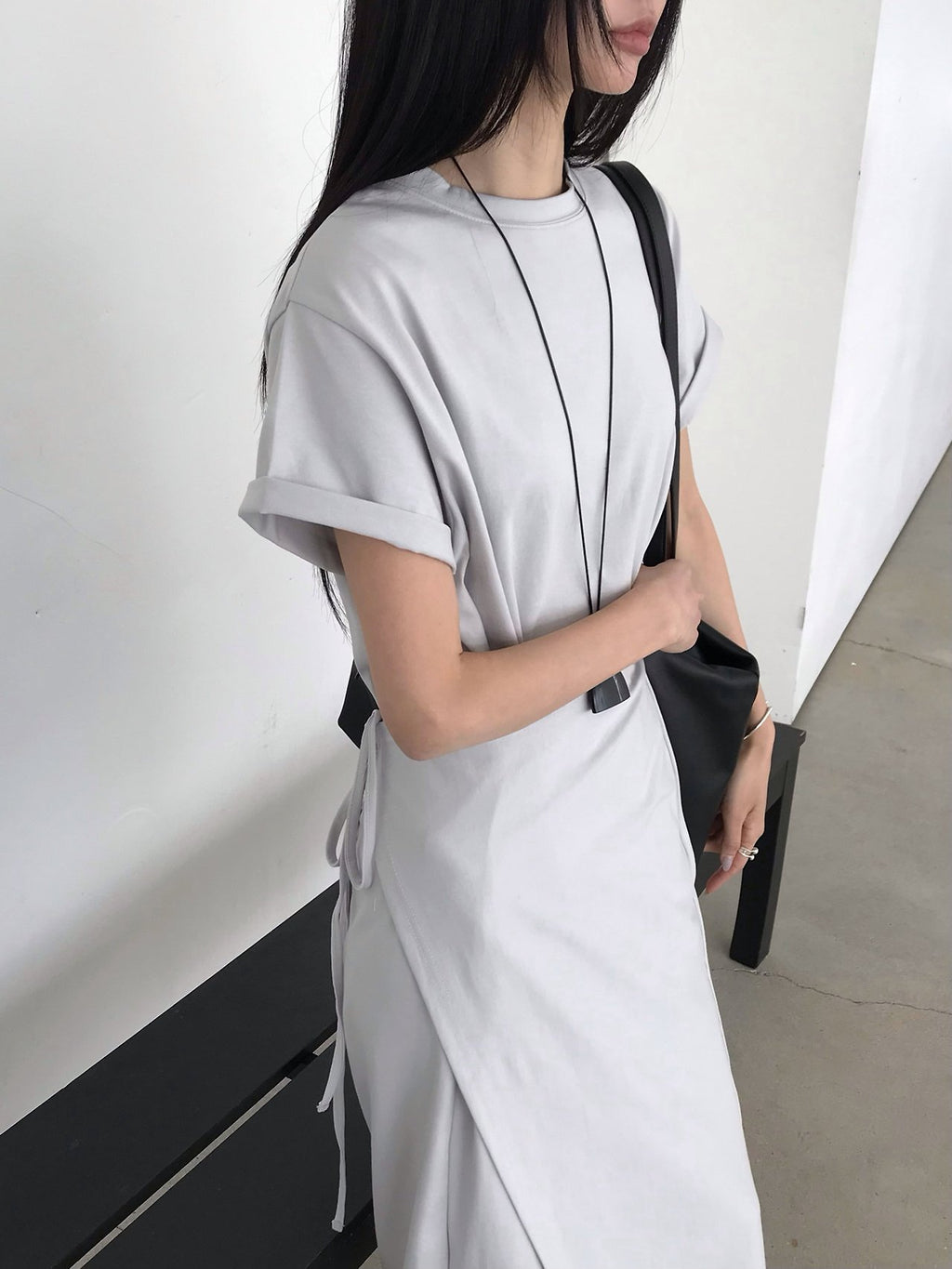 Jeiin Crew Neck Short Sleeve Wrap Panel Midi Dress