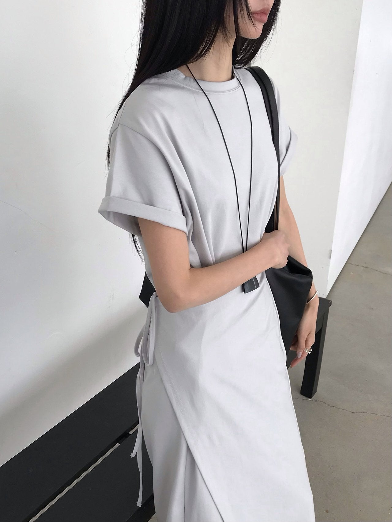 Jeiin Crew Neck Short Sleeve Wrap Panel Midi Dress