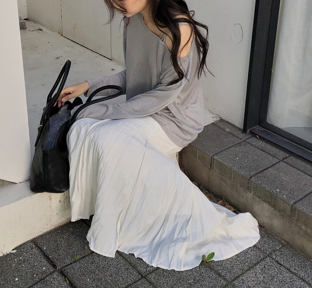 Off Shoulder Strap Detail Long Sleeve Top