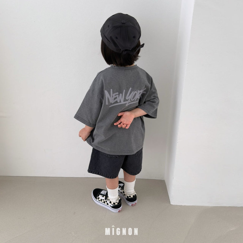 Mignon New York Back Print Pigment Tee & Denim Shorts Set — Kids