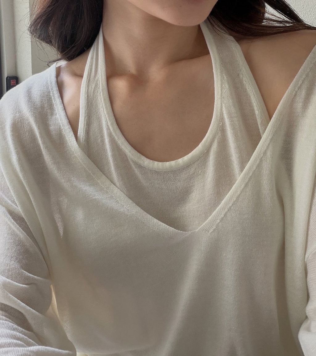 V-Neck Layered Look Long Sleeve Knit Top