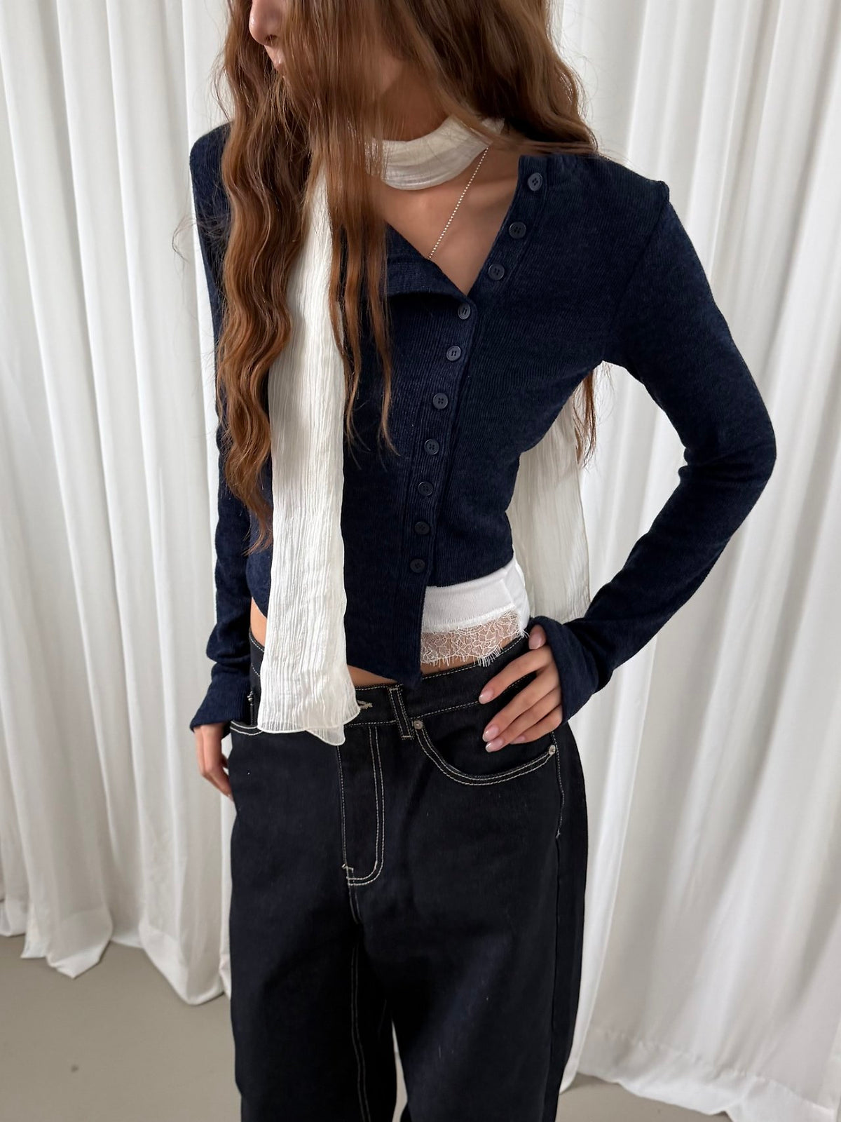 Snap Button Cropped Rib Knit Cardigan