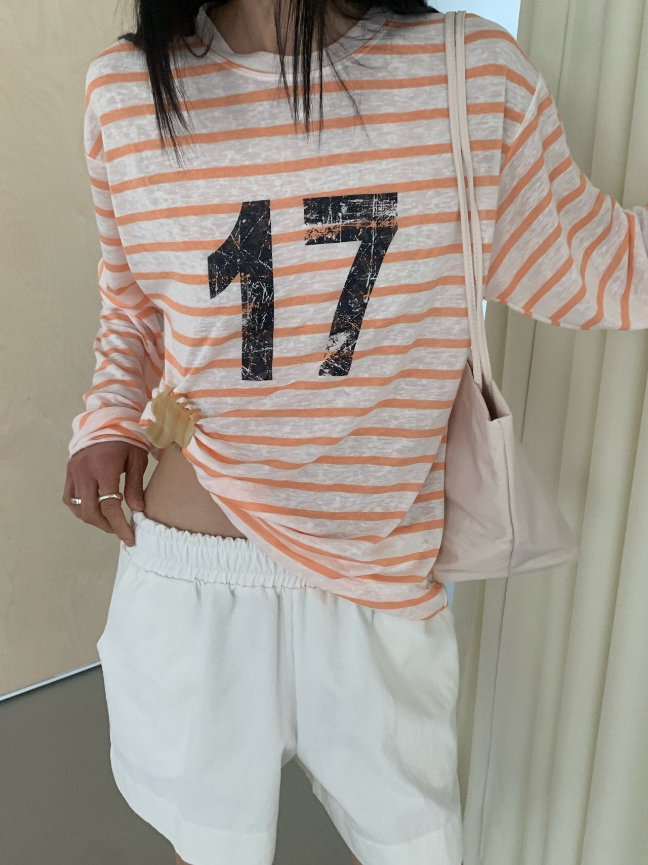 VAARA Number 17 Stripe Oversized Crew Neck Long Sleeve T-Shirt