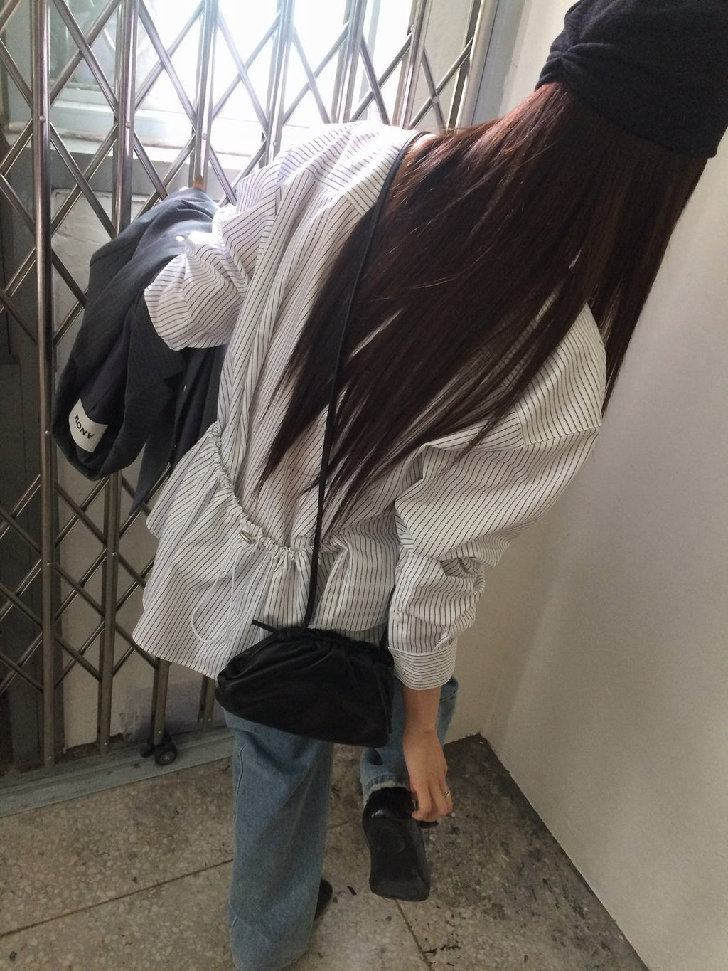 Stripe Overfit Shirt with Back Drawstring Detail