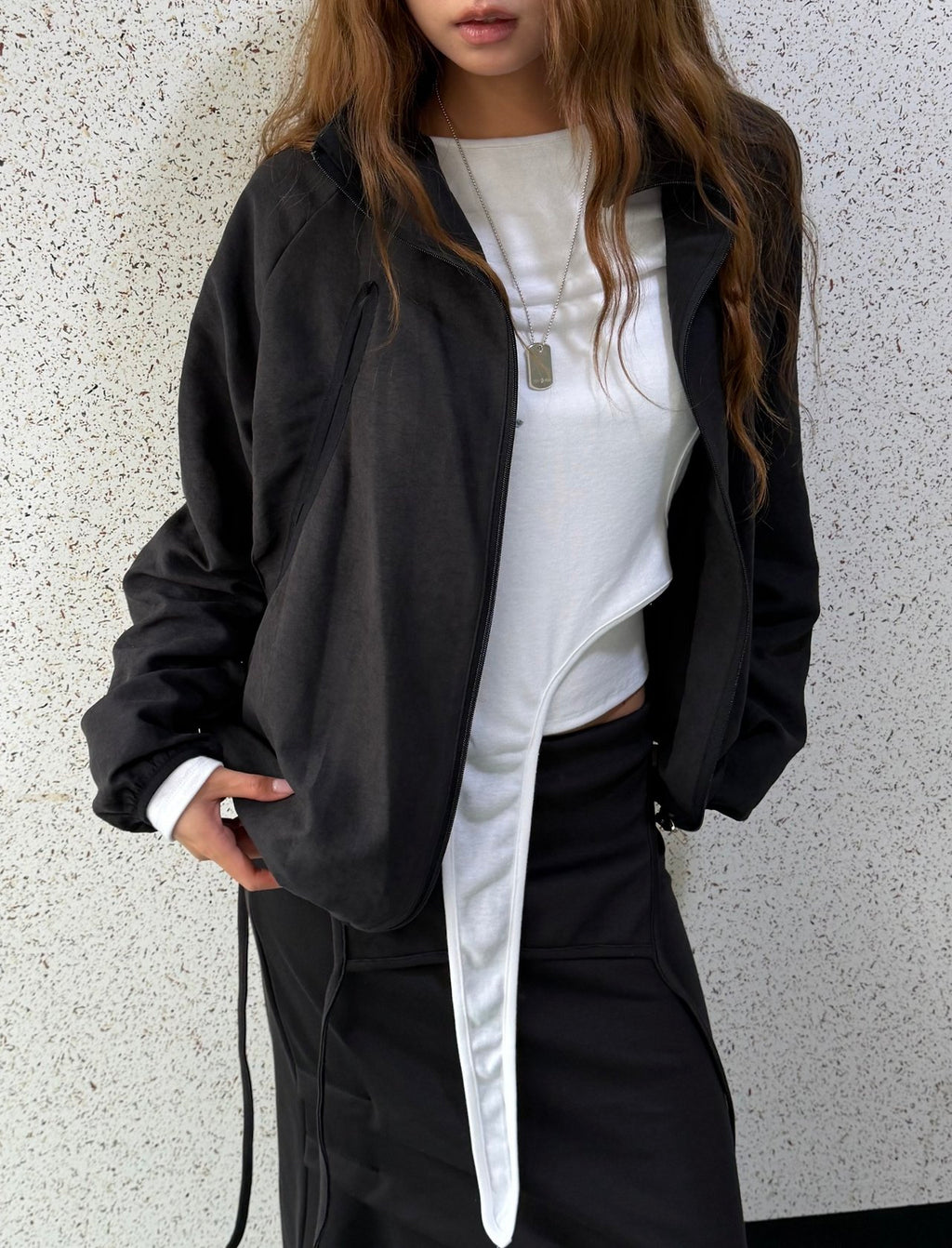 Stand Collar Full Zip Oversized Blouson Jacket