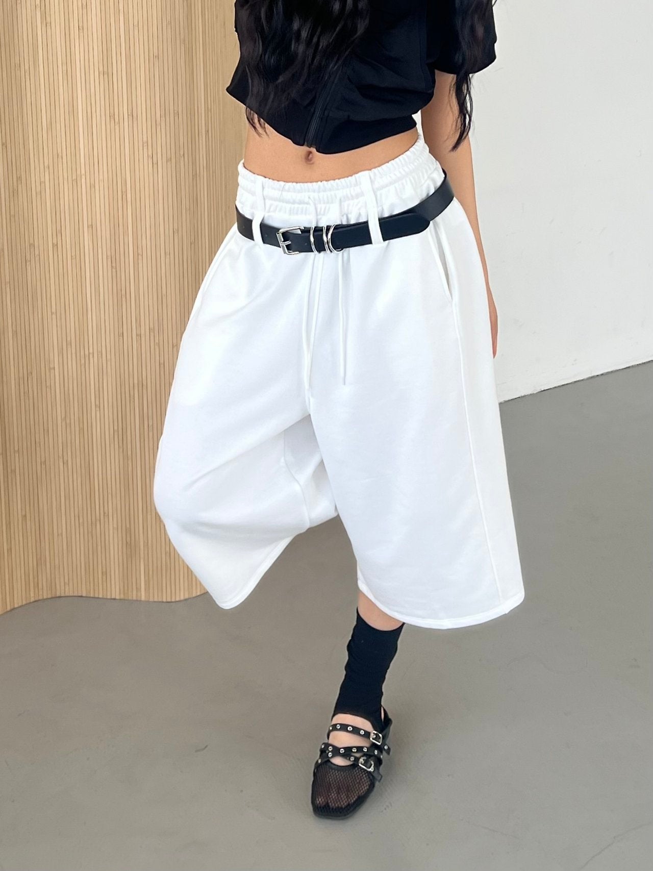 ASKHAKI Double Belt Wide Leg Bermuda Shorts
