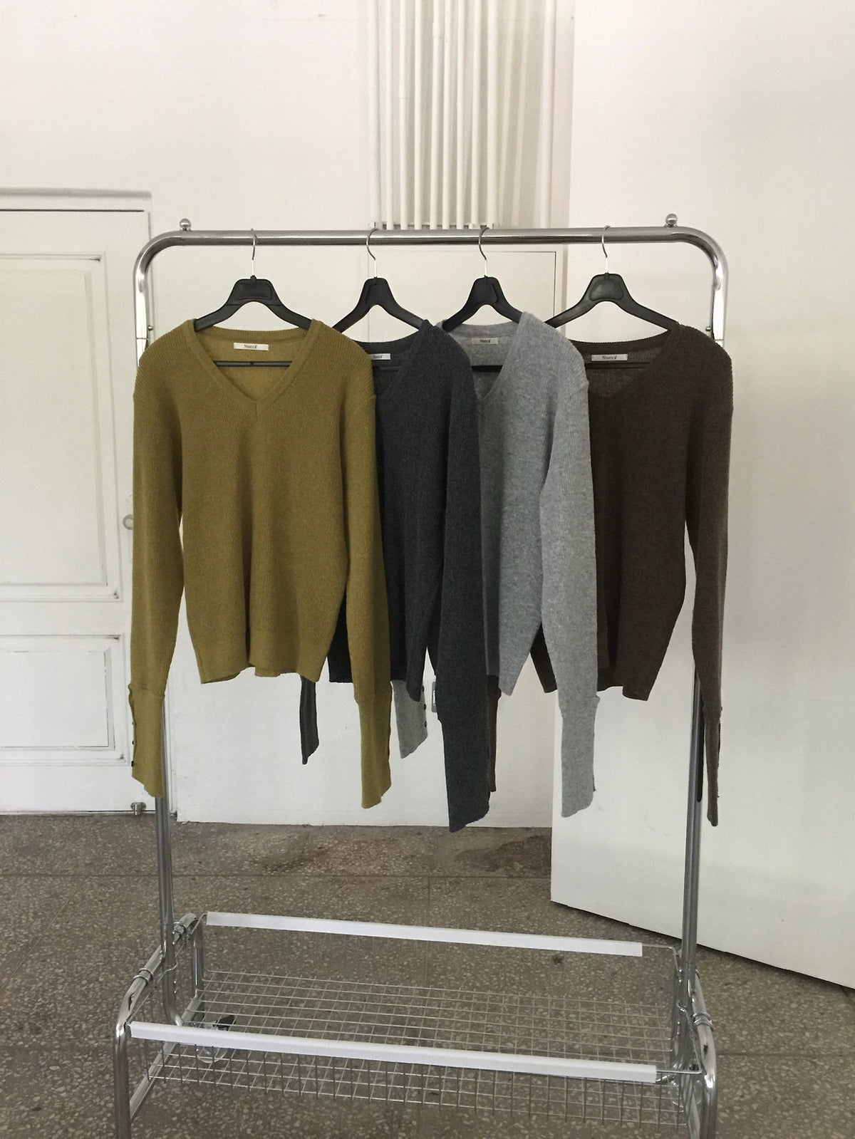 Nweol V-Neck Knit Sweater with Button Cuffs